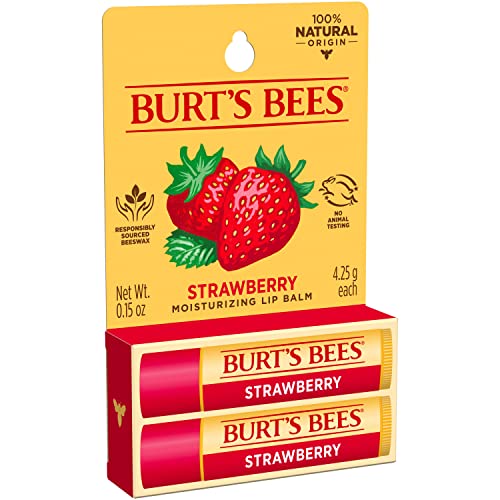 Burt's Bees Mothers Day Lip Balm Gifts for Mom, Moisturizing Lip Care, for All Day Hydration, 100% Natural, Strawberry (2 Pack)