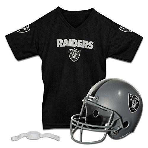 Franklin Sports Las Vegas Raiders Kids Football Helmet and Jersey Set - NFL Youth Football Uniform Costume - Helmet, Jersey, Chinstrap - Youth M