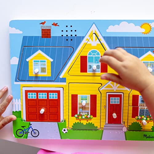Melissa and Doug Around the House Sound Puzzle - Wooden Peg Puzzle (8 pcs) - Chunky Puzzles, Wooden Puzzle With Knobs, Wooden Sound Puzzles For Toddlers Ages 2+