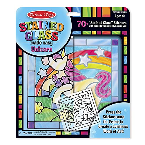 Melissa and Doug Stained Glass Made Easy Craft Kit - Unicorn - Kids Sticker Stained Glass Craft Kit; Unicorn Crafts For Kids Ages 5+