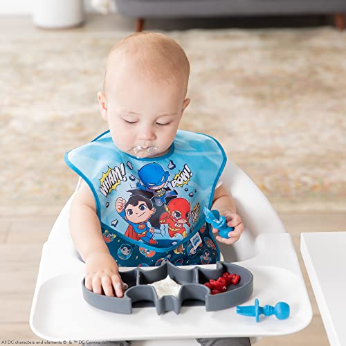 Bumkins DC Comics Silicone Grip Dish Suction, Divided and Baby Toddler Plate, BPA Free, Microwave Dishwasher Safe, Batman