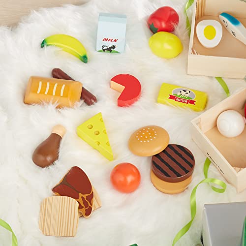 Melissa and Doug Food Groups - 21 Wooden Pieces and 4 Crates, Multi - Play Food Sets For Kids Kitchen, Pretend Food, Toy Food For Toddlers And Kids Ages 3+