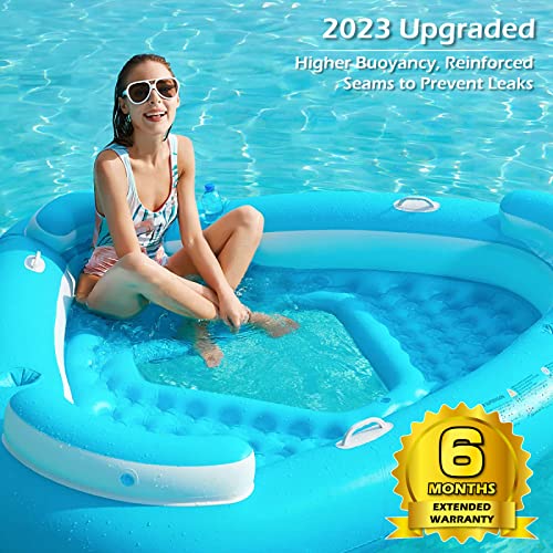 Jasonwell Floating Island Pool Float - Inflatable Lake Floaties Pool Lounger Raft Water Float with Cupholders Lake River Pool Floating Big Multi Person Party Floatie Toys Relaxation Island Adults Kids