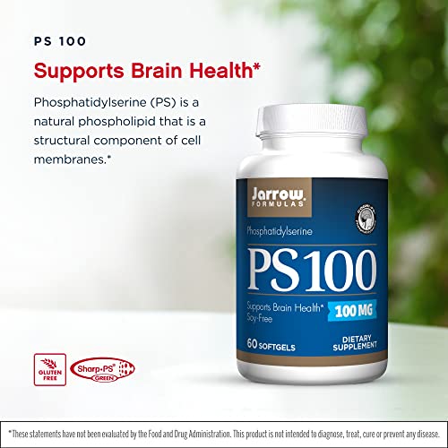 Jarrow Formulas 100 mg Phosphatidylserine (PS 100), Supports Brain Health, Soy Free, White, 60 Count