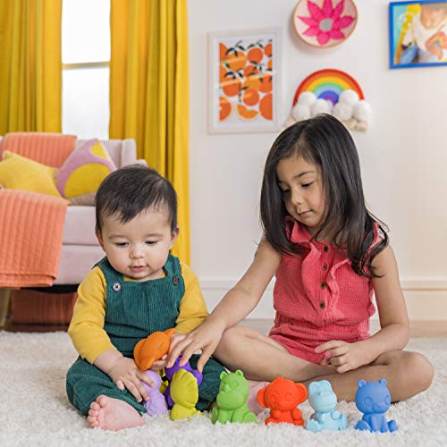Bright Starts TropicAnimals 9pk Take-Along Friends Baby Bath Toys and Play Set - Squeezable Wipeable Soft Infant Toys, Ages 3 Months+