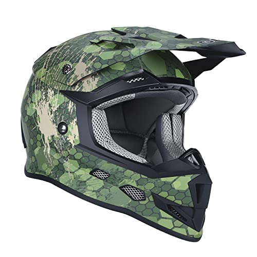 GLX GX623 DOT Kids Youth ATV Off-Road Dirt Bike Motocross Motorcycle Full Face Helmet Combo Gloves Goggles for Boys and Girls (Camouflage, Medium)