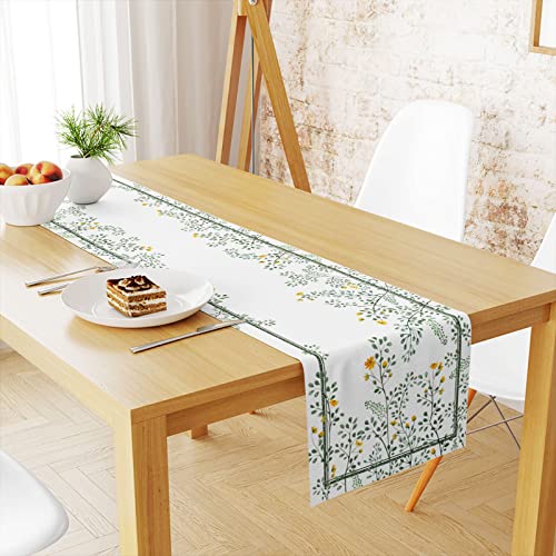 PROCIDA Summer Green Leaf Table Runner Floral Leaves Buflap Table Runners Seasonal Holiday Party Kitchen Indoor Outdoor Dinning Decor 13x108 Inch
