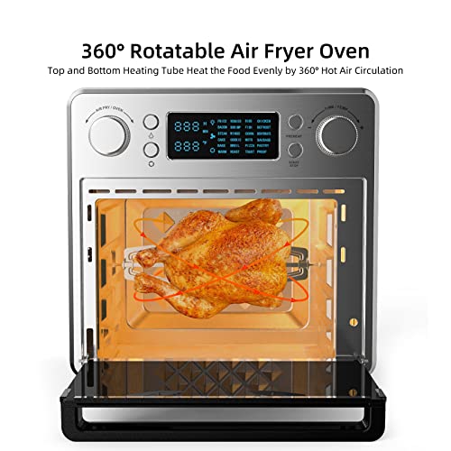 leiko Air Fryer Toaster Oven Combo, 16 QT capacity and Convention Countertop, with microwaveandair fryer androastandbakeandthaw andreheat 24-1 function, Stainless Steel, Silver, 1700W.