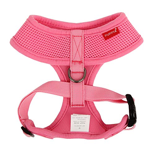 Puppia Soft Dog Harness No Choke Over-The-Head Triple Layered Breathable Mesh Adjustable Chest Belt and Quick-Release Buckle, Pink, Large