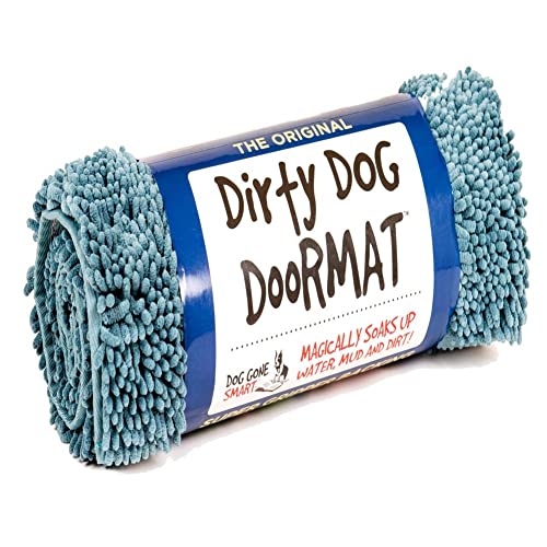 Dog Gone Smart Dirty Dog Microfiber Paw Doormat - Muddy Mats For Dogs - Super Absorbent Dog Mat Keeps Paws and Floors Clean - Machine Washable Pet Door Rugs with Non-Slip Backing | Large Pacific Blue