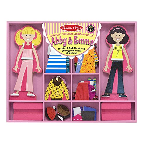 Melissa and Doug Abby and Emma Deluxe Magnetic Wooden Dress-Up Dolls Play Set (55+ pcs)