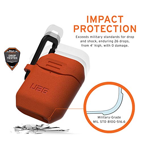 URBAN ARMOR GEAR UAG Compatible with AirPods (1st and 2nd Gen) Case Full-Body Protective Soft-Touch Silicone Case with Detachable Carabiner, Standard Issue Silicone_001, Orange