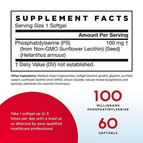 Jarrow Formulas 100 mg Phosphatidylserine (PS 100), Supports Brain Health, Soy Free, White, 60 Count