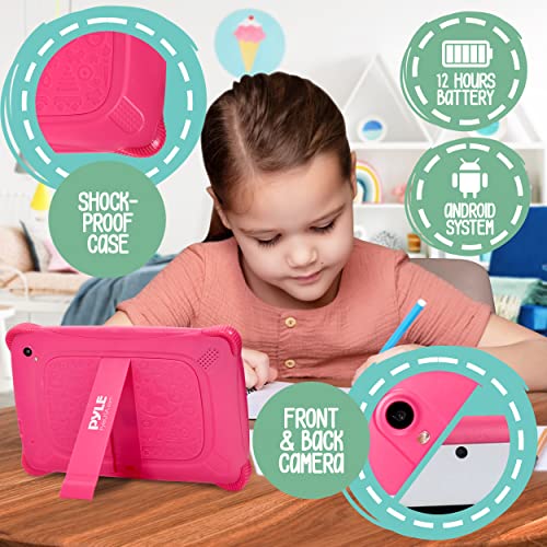 Kids Tablet W/Stylus Pen 7 Inch WiFi Android 10 Children Tablet 1GB RAM 8 GB Storage Quad-Core 2800 mAH Parental Control Educational Learning Games Dual Camera YouTube Toddler/Kid Proof Case (Pink)