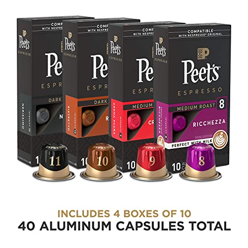 Peet's Coffee Gifts, Bestseller's Espresso Coffee Pods Variety Pack, Dark and Medium Roasts, Compatible with Nespresso Original Machine, Intensity 8-11, 40 Count (4 Boxes of 10 Espresso Capsules)