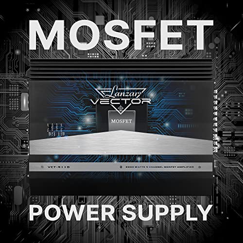 Lanzar 4-Channel High Power MOSFET Amplifier - Slim 2000 Watt Bridgeable Mono Stereo 4 Channel Car Audio Amplifier w/ Crossover FrequencyandBass Boost Control, RCA input,Line Output - Lanzar VCT4110