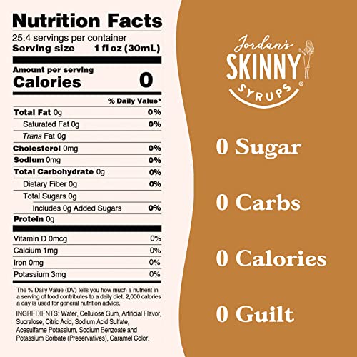 Jordan’s Skinny Syrups Vanilla, Sugar Free Coffee Flavoring Syrup, 25.4 Fl Oz (Pack of 6)