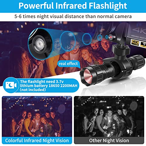 4K Video Camera Camcorders 30MP Ultra HD Infrared Night Vision Wifi Vlogging Camera for YouTube 30X Digital Zoom Touch Screen Camera Recorder with Wide-Angle Lens,32GB SD card、Infrared Flashlight