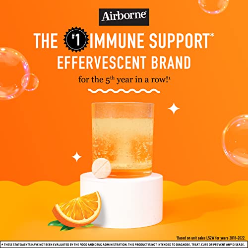 Airborne 1000mg Vitamin C with Zinc, SUGAR FREE Effervescent Tablets, Immune Support Supplement with Powerful Antioxidants Vitamins A C and E - 30 Fizzy Drink Tablets, Zesty Orange Flavor