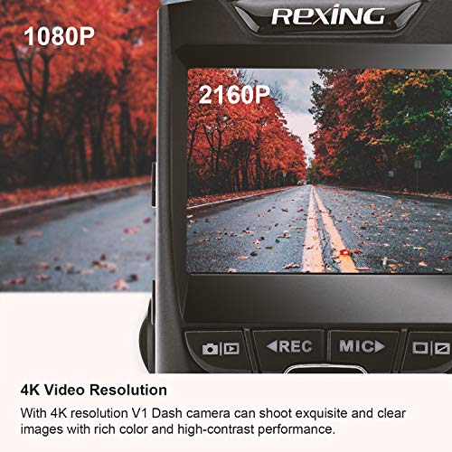 REXING V1 - 4K Ultra HD Car Dash Cam 2.4' LCD Screen, Wi-Fi, 170° Wide Angle Dashboard Camera Recorder with G-Sensor, WDR, Loop Recording, Supercapacitor, Mobile App, 256GB Supported
