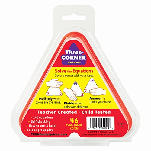 TREND ENTERPRISES: Three-Corner Multiplication and Division Flash Cards, Interactive Self-Checking Cards, Exciting Way for Everyone to Learn, 46 Two-Sided Cards Included, Ages 8 and Up