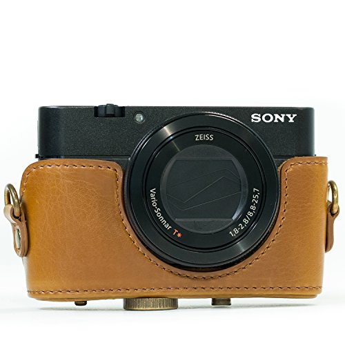 MegaGear MG286 Sony Cyber-shot DSC-RX100 VI, DSC-RX100 V, DSC-RX100 IV, DSC-RX100 III Ever Ready Leather Camera Case with Strap - Light Brown