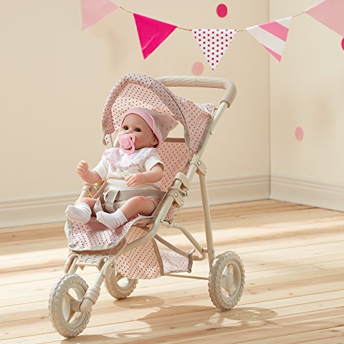 Olivia's Little World Baby Doll Jogging Stroller Polka Dots Princess Collection, Doll Pram for 18' Dolls, Foldable Stroller, Pink and Gray