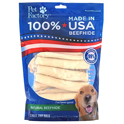 Pet Factory 100% Made in USA Beefhide 5' Chip Rolls Dog Chew Treats - Natural Flavor, 22 Count/1 Pack
