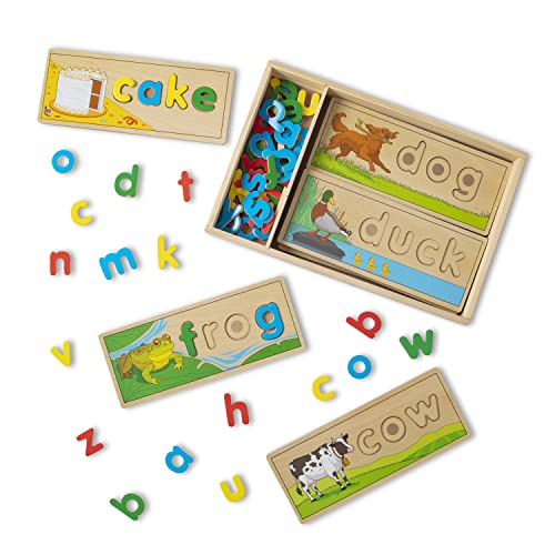 Melissa and Doug See and Spell Wooden Educational Toy With 8 Double-Sided Spelling Boards and 64 Letters - Preschool Learning Activities, See and Spell Learning Toys For Kids Ages 4+