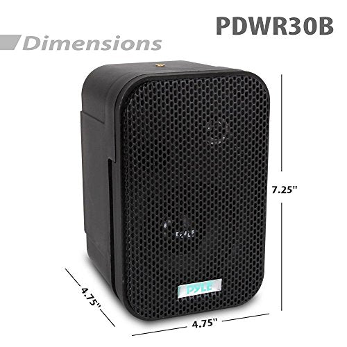 Pyle Home Dual Waterproof Outdoor Speaker System - 3.5 Inch Pair of Weatherproof Wall / Ceiling Mounted Speakers w/ Heavy Duty Grill, Universal Mount-For Use in the Pool, Patio, Indoor PDWR30B (Black)