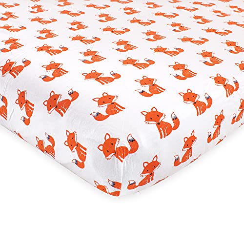 Hudson Baby Unisex Baby Cotton Fitted Crib Sheet, Foxes, One Size