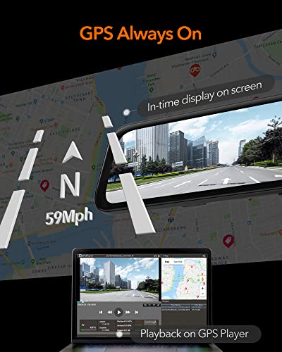 WOLFBOX G840S 12' 4K Mirror Dash Cam Backup Camera, 2160P Full HD Smart Rearview Mirror for Cars and Trucks, Front and Rear View Dual Cameras, Night Vision, Parking Assistance, Free 32GB Card and GPS