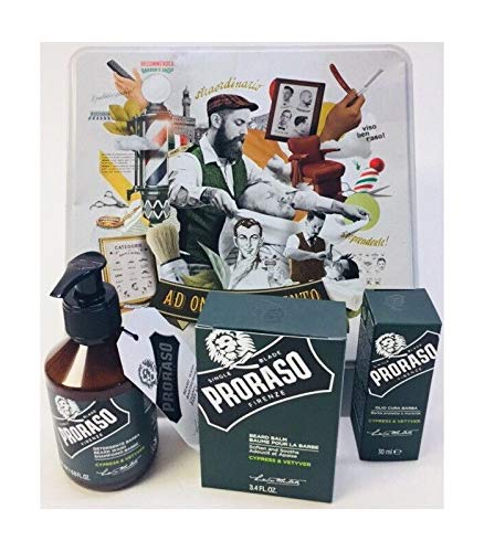 Proraso Beard Care Kit for Men | Cypress and Vetyver Beard Wash, Oil and Balm Gift Set to Cleanse, Soothe and Soften All Beard Lengths and Skin Types