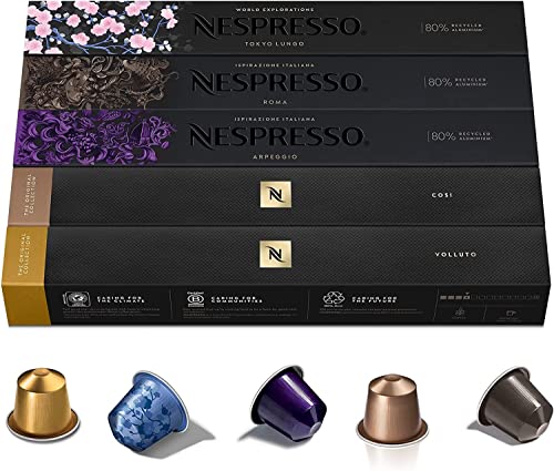Nespresso Capsules OriginalLine, Variety Pack, Mild, Medium, Dark Roast Espresso Coffee, 50 Count Coffee Pods, Brews 3.7 ounce and 1.35 ounce (ORIGINAL LINE ONLY)