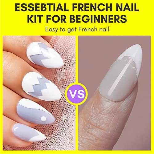 Makartt 7PCS French Nail Art Stickers Kit, 8ML White Gel Nail Polish,6 Sheets French Tip Stickers, Self-Adhesive French Manicure Strips Guides French Edge Auxiliary Kit For Beginner DIY Nail Design