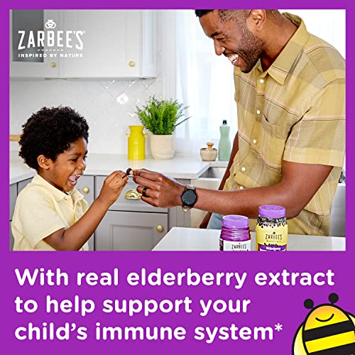 Zarbee's Elderberry Gummies for Kids with Vitamin C; Zinc and Elderberry; Daily Childrens Immune Support Vitamins Gummy for Children Ages 2 and Up; Natural Berry Flavor; 42 Count