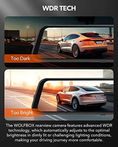 WOLFBOX G850 4K Mirror Dash Cam,12'' Mirror Dash Cam Front and Rear,1080P Rear View Mirror Camera,Dual Dash Camera for Cars with 64GB TF Card and GPS,Super Night Vision,Parking Monitoring