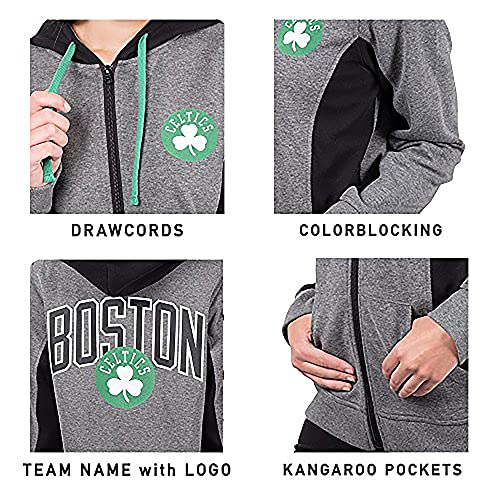 NBA Boston Celtics Women's Soft Fleece Full Zip Hoodie Sweatshirt Jacket, Black, S