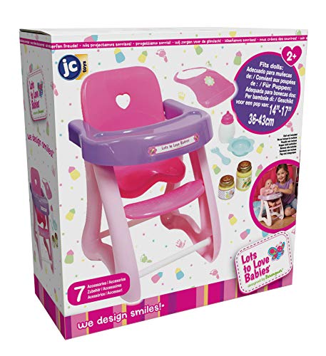 JC Toys - for Keeps Playtime! | Baby Doll High Chair | Fits Dolls up to 17' | Sturdy High Chair and Play Accessories | Ages 2+, Pink