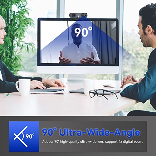 ROCWARE Webcam with Microphone, RC08 Web Camera for Computer Camera, HD Webcam 1080p 60fps 2K Streaming Camera, Auto Focus Webcam with Built-in Mic, High-Performance Speaker, and Easy Plug-and-Play