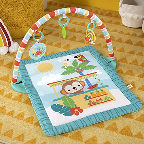 Bright Starts Tiki Bar Baby Activity Gym and Tummy Time Mat with Bar and 3 , Newborn to 3 Years