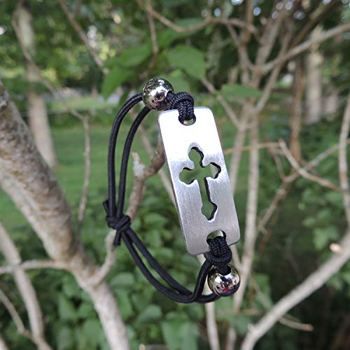 Black Stretch Bracelet with Silver Cross Charm - Gift for First Holy Communion, Baptism, Confirmation, or Christening, Religious Jewelry, One Size Fits Most