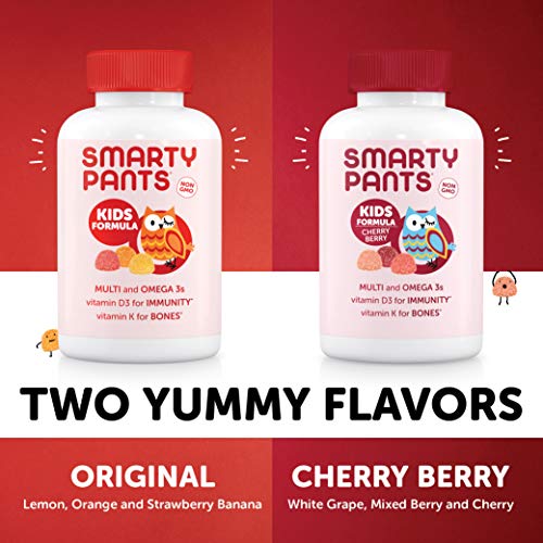 SmartyPants Kids Formula Cherry Berry Daily Gummy Vitamins: Gluten Free, Multivitamin and Omega 3 Fish Oil (Dha/Epa), Methyl B12, Vitamin D3, Vitamin B6, 90 Count (22 Day Supply) (Packaging May Vary)