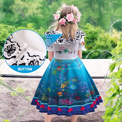 FUXHBFB Encanto Mirabel Costume Dress For Girls Cosplay Isabela Madrigal Princess Halloween Dress Up(4-5 Years, Blue)