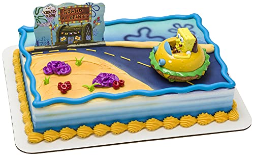 DecoSet® SpongeBob Square Pants Krabby Patty Cake Topper, 2-Piece Birthday Party Set with Rolling Car Figure for Fun After the Party, 3'H x 4.25'W