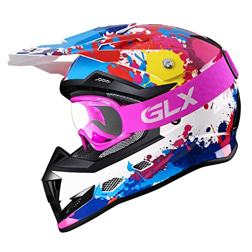 GLX GX623 DOT Kids Youth ATV Off-Road Dirt Bike Motocross Motorcycle Full Face Helmet Combo Gloves Goggles for Boys and Girls (Graffiti, Large)