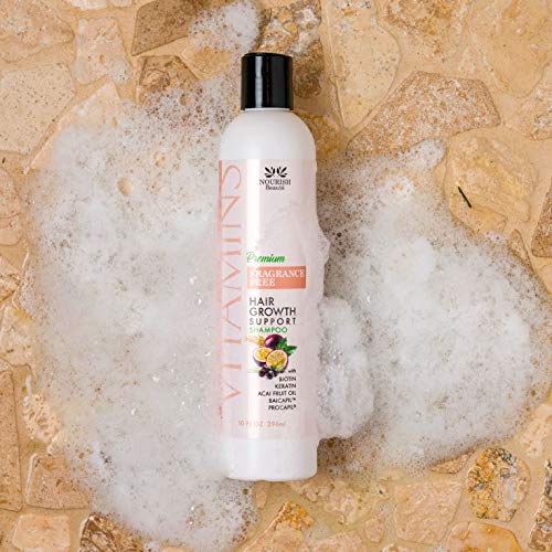 Nourish Beaute Vitamins Premium Shampoo for Hair Loss to Promote Hair Regrowth, Volume and Thickening with Biotin, DHT Blockers and Antioxidants for Men and Women 10 Ounces, Fragrance Free, 1 Count