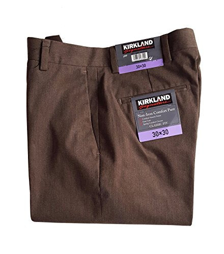 Kirkland Signature Men's Non-Iron Comfort Pant (Brown, 36 x 30)