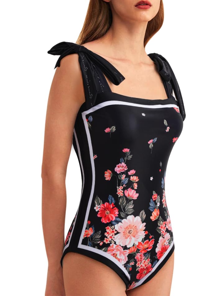 Reversible Floral Sexy One Piece Bathing Suit for Women One Piece Swimsuit Womens One Piece Swimsuits Womens Black L