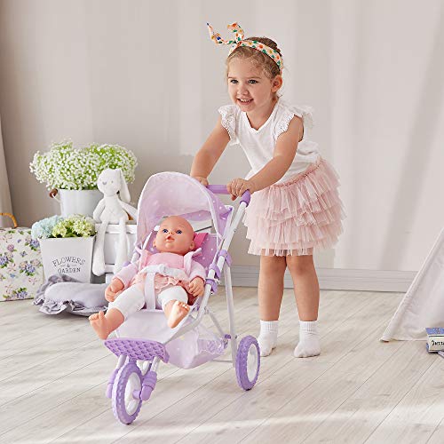 Olivia's Little World - Twinkle Stars Princess Baby Doll Jogging Stroller, fits Dolls up to 18 inches, Purple/White